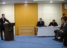 Azerbaijani Football Club "Gabala" introduces new executive director and new head coach, "Gabala" president Tale Heydarov, Baku, Azerbaijan, May 12, 2010