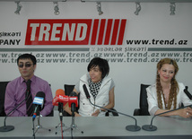 Young singer Fuad Mustafazede presented three songs to the media , singer Aslan Huseynov, Composer Sevinj Tofiggizi, Trend press center, Baku, Azerbaijan, May 26. 2010