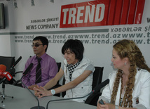 Young singer Fuad Mustafazede presented three songs to the media , singer Aslan Huseynov, Composer Sevinj Tofiggizi, Trend press center, Baku, Azerbaijan, May 26. 2010