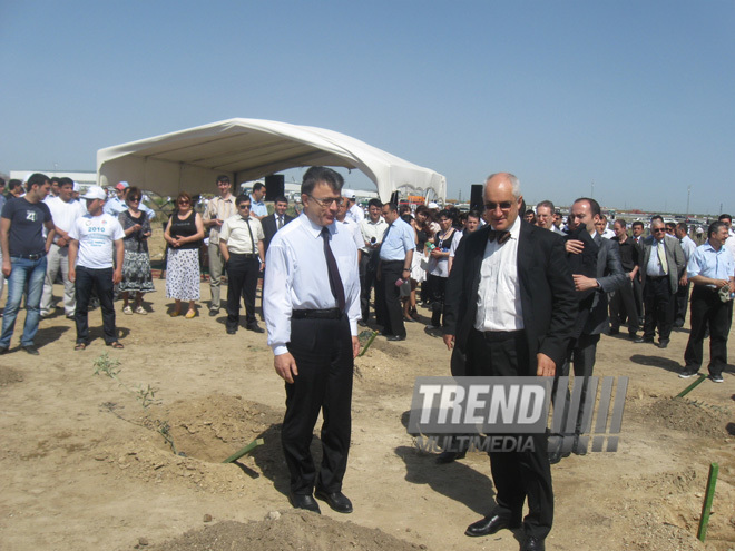 Representatives of various ministries and embassies conduct campaign on tree planting with participation of media near Heydar Aliyev airport, Baku, Azerbaijan, June 3, 2010