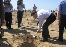 Representatives of various ministries and embassies conduct campaign on tree planting with participation of media near Heydar Aliyev airport, Baku, Azerbaijan, June 3, 2010