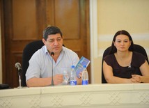 A new book by Azerbaijani professor, doctor of philology Gazanfar Pashayev "To respect is our duty" has been presented, MP Nizami Jafarov, MP Ganira Pashayeva, Baku, Azerbaijan, June 11. 2010