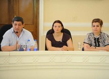 A new book by Azerbaijani professor, doctor of philology Gazanfar Pashayev "To respect is our duty" has been presented, MP Nizami Jafarov, MP Ganira Pashayeva, MP Gular Ahmadova, Baku, Azerbaijan, June 11. 2010