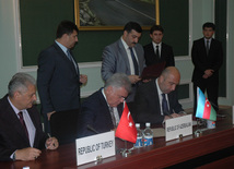 Coordination council holds meeting to open Baku-Tbilisi-Kars railway, Turkish Transportation Minister Binali Yildirim, Azerbaijani Transport Minister Ziya Mammadov, Baku, Azerbaijan, Aug.3, 2010