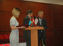 Event dedicated to 135-th anniversary of Azerbaijani national press, Chairman of Azerbaijani National Television and Radio Council Nushiravan Maharramli, deputy chairman of "New Azerbaijan" party Ali Ahmedov, Baku, Azerbaijan, Aug. 4, 2010 