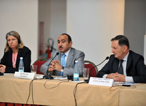 OSCE Baku Office holds roundtable on "Coverage of elections in media", Azerbaijani Presidential Administration Social and Political Department head Ali Hasanov, OSCE Baku Office Head Ali Bilge Cankorel, Baku, Azerbaijan, Aug.24, 2010 