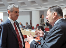 OSCE Baku Office holds roundtable on "Coverage of elections in media", Deputy chairman of New Azerbaijan Party Ali Ahmadov, OSCE Baku Office Head Ali Bilge Cankorel, Baku, Azerbaijan, Aug.24, 2010 