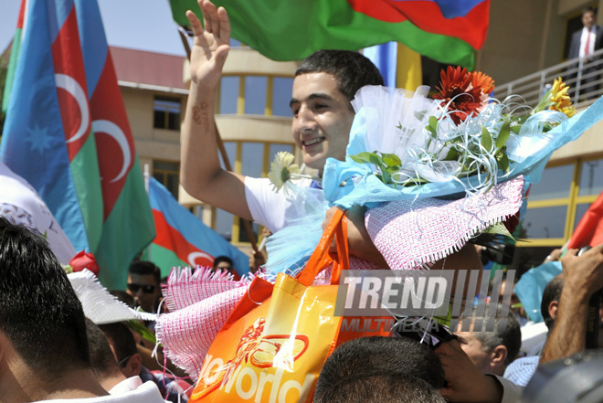 Baku welcomes winners and participants of Youth Olympics Games held in Singapore, Baku, Azerbaijan, Aug.28, 2010 