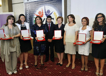 Awarding ceremony of honorary diplomas for merits in participating in activities of international organization "YES", dealing with issues of human trafficking, Former Latvian President Vaira Vike-Freiberga, singer Tunzala Agayeva, Baku, Azerbaijan, Sept. 17, 2010