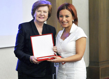 Awarding ceremony of honorary diplomas for merits in participating in activities of international organization "YES", dealing with issues of human trafficking, Former Latvian President Vaira Vike-Freiberga, singer Tunzala Agayeva, Baku, Azerbaijan, Sept. 17, 2010