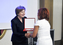 Awarding ceremony of honorary diplomas for merits in participating in activities of international organization "YES", dealing with issues of human trafficking, Former Latvian President Vaira Vike-Freiberga, singer Tunzala Agayeva, Baku, Azerbaijan, Sept. 17, 2010