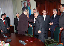 Azerbaijan, Azerbaijan, Iran sign contract on gas supplies, NIGEC General Director Javad Oji, SOCAR President Rovnag Abdullayev, Iranian Oil Minister Seyed Massoud Mir-Kazemi, Baku, Azerbaijan, Jan.12, 2011