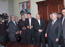 Azerbaijan, Iran sign contract on gas supplies, NIGEC General Director Javad Oji, SOCAR President Rovnag Abdullayev, Iranian Oil Minister Seyed Massoud Mir-Kazemi, Baku, Azerbaijan, Jan.12, 2011