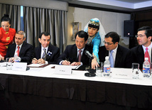 Signing of agreement on construction of cement plant Gizildash Cement in Baku by Azerbaijani Company Norm and the Chinese contracting company China Triumph International Engineering Co ltd (CTIE), Norm Deputy Director Mammad Abbasov, Norm CEO Ismayil Erkovan, CTIE Chairman Peng Shou, Baku, Azerbaijan, Marc 01, 2011