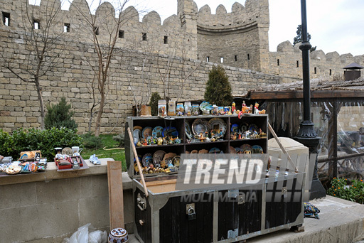 The national-applied art in the streets of Icheri Sheher, Baku, Azerbaijan, April 15, 2011 