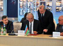 Azerbaijan and the UAE signed a protocol following the third session of the intergovernmental commission on economic, trade and technical cooperation between the two countries, Deputy Foreign Minister Khalaf Khalafov, Economic Development Minister Shahin Mustafayev, Baku, Azerbaijan, May 3, 2011