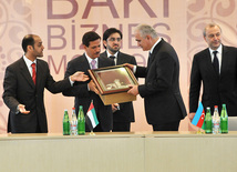 Azerbaijan and the UAE signed a protocol following the third session of the intergovernmental commission on economic, trade and technical cooperation between the two countries, UAE Economy Minister Sultan Bin Saeed Al Mansouri, Economic Development Minister Shahin Mustafayev, Baku, Azerbaijan, May 3, 2011