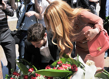 Eurovision-2011 Winners Eldar Gasimov and Nigar Jamal laid flowers at monument to National Leader Heydar Aliyev, Baku, Azerbaijan, May 16, 2011
