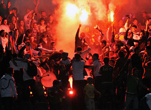 Azeri fans rejoice at goal, Baku, Azerbaijan, September 6, 2001