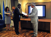 Rector of the Academy Hafiz Pashayev at the ceremony of awarding certificates to diplomats of African countries, Baku, Azerbaijan, Sept. 9, 2011

