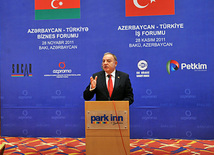 The Azerbaijani-Turkish business forum, Turkish Ambassador to Azerbaijan Hulusi Kilic. Baku, Azerbaijan, Nov.28, 2011