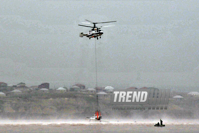 A training aircraft fell down into Masazir Lake in Baku. Baku, Azerbaijan, Dec.23, 2011 