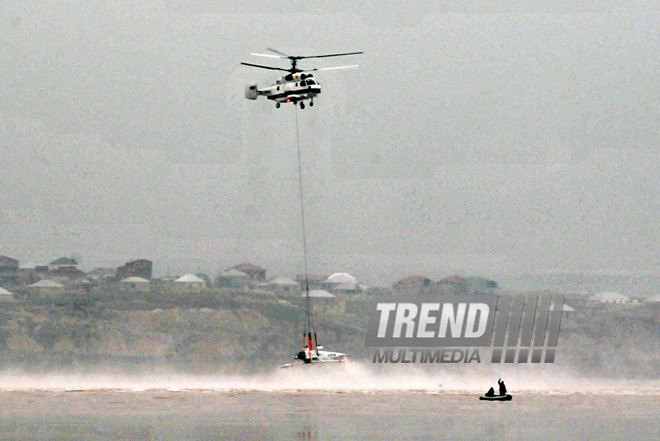 A training aircraft fell down into Masazir Lake in Baku. Baku, Azerbaijan, Dec.23, 2011 