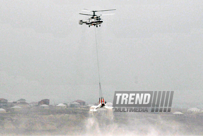 A training aircraft fell down into Masazir Lake in Baku. Baku, Azerbaijan, Dec.23, 2011 