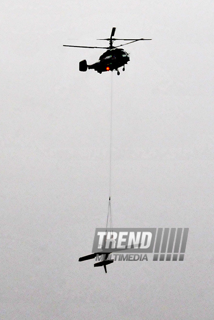 A training aircraft fell down into Masazir Lake in Baku. Baku, Azerbaijan, Dec.23, 2011 