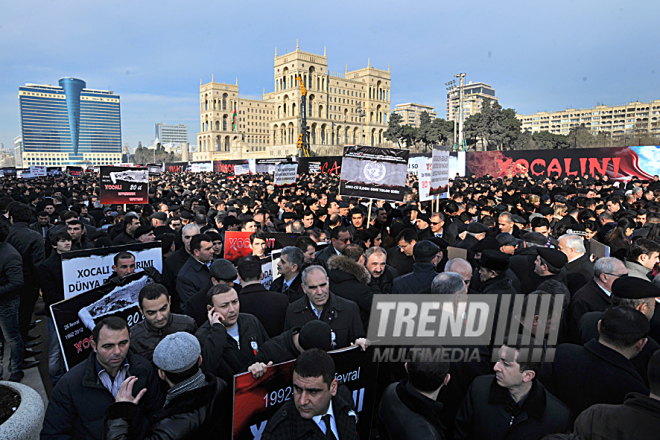 Nationwide march on 20th anniversary of Khojaly genocide held in Baku. Azerbaijan, Feb.26, 2012