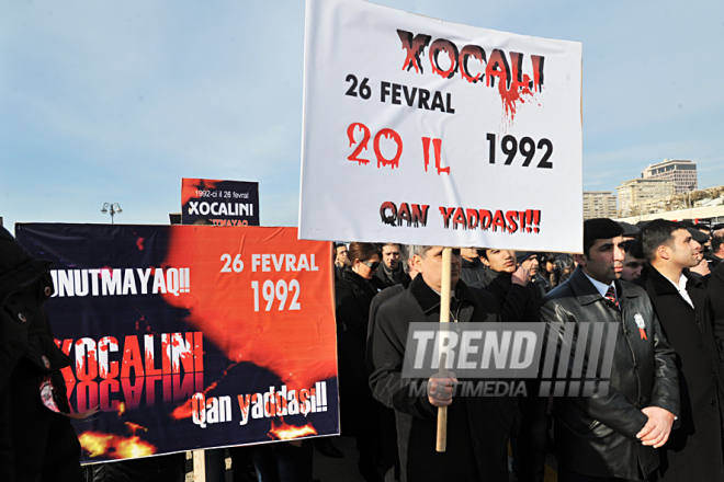 Nationwide march on 20th anniversary of Khojaly genocide held in Baku. Azerbaijan, Feb.26, 2012