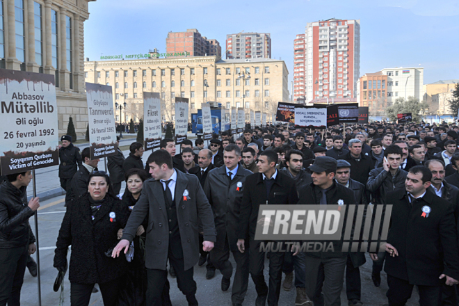 Nationwide march on 20th anniversary of Khojaly genocide held in Baku. Azerbaijan, Feb.26, 2012