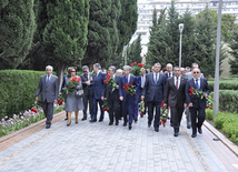 New Azerbaijan Party leadership visited the Alley of Honor before the conference. They paid tribute to national leader, architect and founder of modern independent Azerbaijan Heydar Aliyev and laid a wreath at his tomb. Baku, Azerbaijan, May 05, 2012