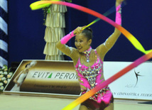 Showing the best result in all-around events and all other four kinds of programs (hoop, ball, ribbon, clubs), Aliya Garayeva became five-time champion of the country in all-around events. Baku, Azerbaijan, June 27, 2012