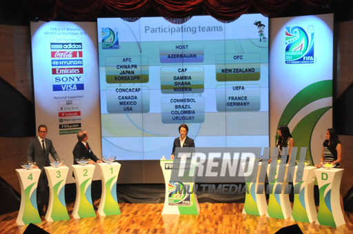 В Баку прошла жеребьевка среди национальных команд, участвующих в чемпионате мира по футболу среди девушек до 17 лет. Баку, Азербайджан, 06 июля 2012 г.