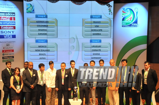 В Баку прошла жеребьевка среди национальных команд, участвующих в чемпионате мира по футболу среди девушек до 17 лет. Баку, Азербайджан, 06 июля 2012 г.