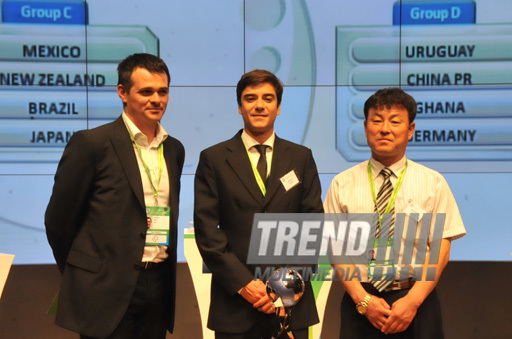 В Баку прошла жеребьевка среди национальных команд, участвующих в чемпионате мира по футболу среди девушек до 17 лет. Баку, Азербайджан, 06 июля 2012 г.