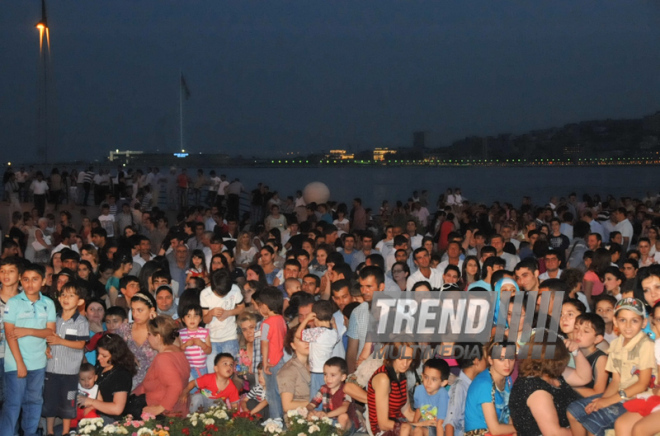 A concert and fireworks on the anniversary of Heydar Aliyev's coming to power in Azerbaijan. Baku, Azerbaijan, July 14, 2012