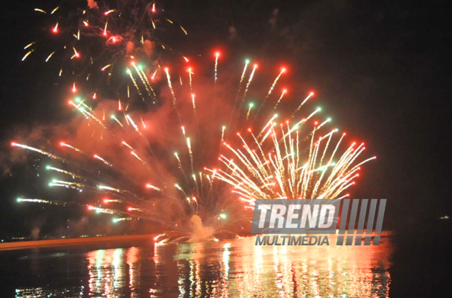 A concert and fireworks on the anniversary of Heydar Aliyev's coming to power in Azerbaijan. Baku, Azerbaijan, July 14, 2012