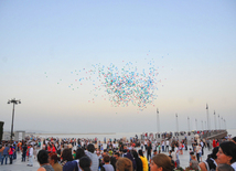 A concert and fireworks on the anniversary of Heydar Aliyev's coming to power in Azerbaijan. Baku, Azerbaijan, July 14, 2012