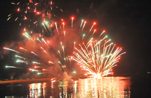 A concert and fireworks on the anniversary of Heydar Aliyev's coming to power in Azerbaijan. Baku, Azerbaijan, July 14, 2012