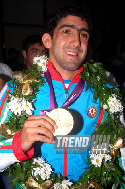 Azerbaijani sportsmen - participants of XXX Summer Olympic Games in London have returned to their homeland. Baku, Azerbaijan, Aug.15, 2012