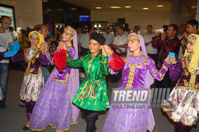 Azerbaijani sportsmen - participants of XXX Summer Olympic Games in London have returned to their homeland. Baku, Azerbaijan, Aug.15, 2012