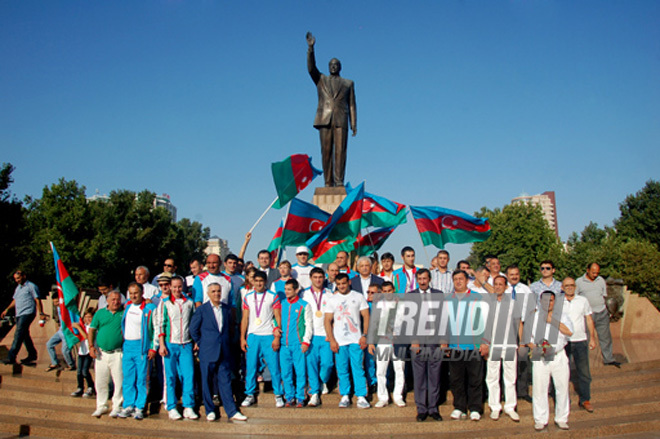 Azerbaijani sportsmen - participants of XXX Summer Olympic Games in London have returned to their homeland. Baku, Azerbaijan, Aug.15, 2012