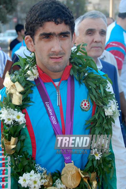 Azerbaijani sportsmen - participants of XXX Summer Olympic Games in London have returned to their homeland. Baku, Azerbaijan, Aug.15, 2012