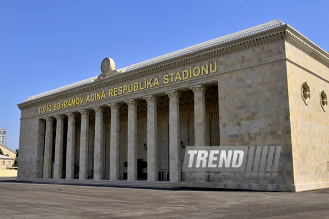 Tofiq Bəhramov adına Respublika Stadionu əsaslı təmir və yenidənqurmadan sonra. Bakı, Azərbaycan, 17 avqust 2012