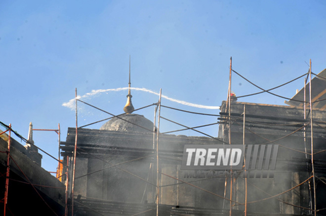 A fire in Gara Garayev Children's Hospital building, which is under construction. Baku, Azerbaijan, Oct.01, 2012