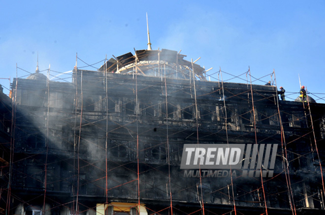 A fire in Gara Garayev Children's Hospital building, which is under construction. Baku, Azerbaijan, Oct.01, 2012