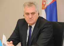 Serbian President Tomislav Nikolic at Azerbaijani-Serbian business meeting. Baku, Azerbaijan, Feb.09, 2013