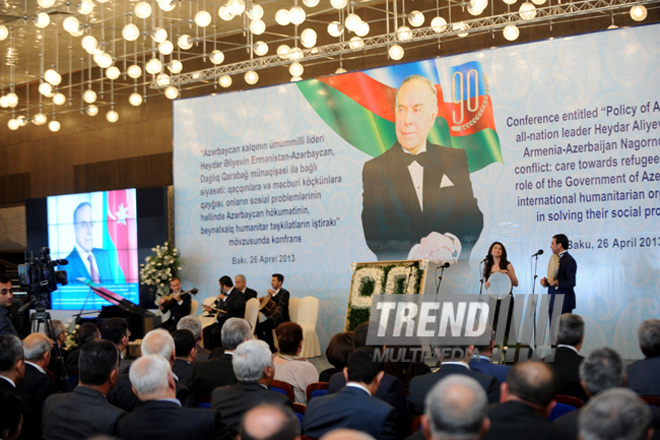 The conference entitled "Azerbaijan's national leader Heydar Aliyev's policy related to the Armenian-Azerbaijani Nagorno-Karabakh conflict, care for refugees and IDPs, and the role of Azerbaijan's government and international humanitarian organizations in solving their soicial problems". Baku, Azerbaijan, Apr.26, 2013